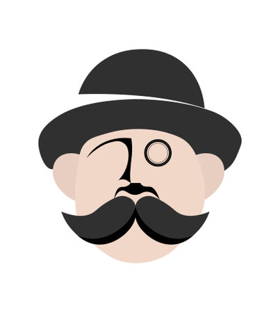 vector drawing. Face of a man with a beard in a hat and pince-nezのイラスト素材