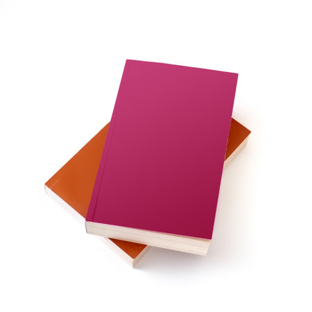 Stack of books in color covers with white sheets isolated on a white backgroundの写真素材