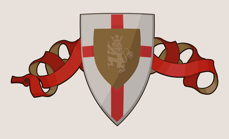 Gothic shield with coat of arms: heraldic lion with a crossのイラスト素材
