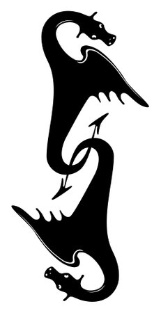 Two vector isolated gothic dragons to create a cartoucheのイラスト素材