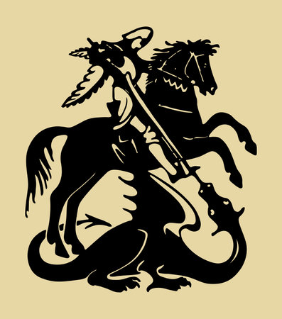 Outline vector with Saint George and the dragonのイラスト素材