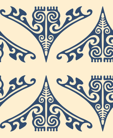 Vector drawing with seamless maori tattoo (ta moko) ornament isolated on a white backgroundのイラスト素材