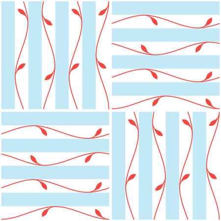 Seamless pattern with handmade leaves and branches in the form of rhombusesのイラスト素材