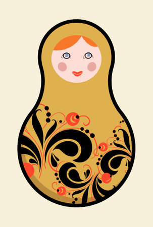 Vector mockup of magnet souvenir Traditional Russian folk ornament in Khokhloma styleのイラスト素材