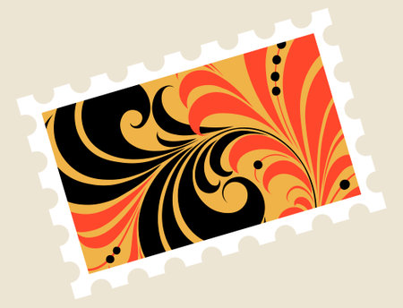 Vector mockup of Postage Stamp Traditional Russian folk ornament in Khokhloma styleのイラスト素材