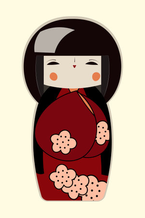Vector graphics: Japanese doll (Kokeshi) in traditional national costumeのイラスト素材