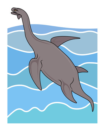 Vector prehistoric animal in the ocean with waves (cryptoclides) isolated on a white backgroundのイラスト素材