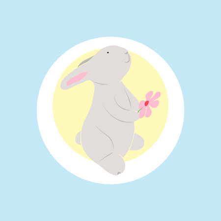 Cute vector card with easter bunny isolated on yellow and blue backgroundのイラスト素材