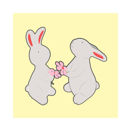 Cute vector card with easter bunny isolated on a yellow backgroundのイラスト素材