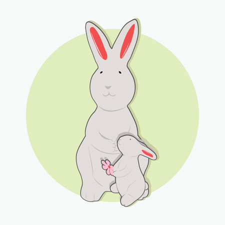 Cute vector card with easter bunny isolated on a green backgroundのイラスト素材