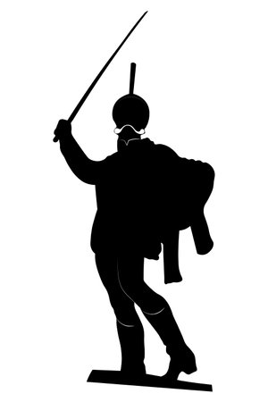 Vector silhouette of a hussar with a saber isolated on a white backgroundのイラスト素材