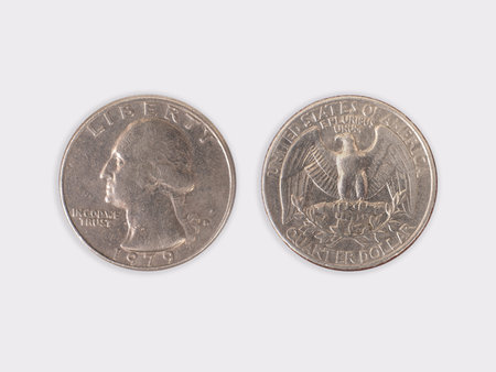 American quarter (25 cents) on both sides, isolated on white background