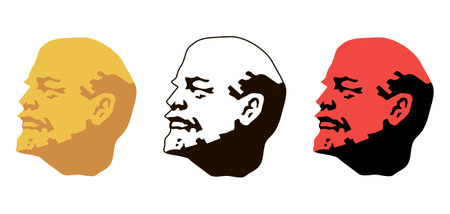 Vector drawing. Profile portrait of Vladimir Lenin isolated on a white background, various color combinationsのイラスト素材