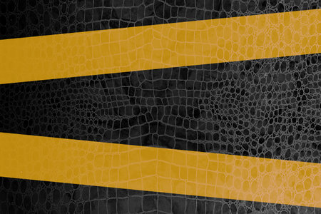 Black background (isolated surface genuine leather) with bright ribbons for inscriptions. Advertising poster layoutの写真素材