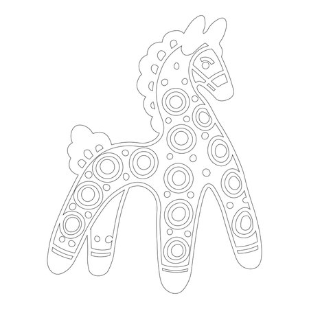 Vector coloring page. Mockup of souvenir (clay horse) traditional folk style of Dymkovo (Russia)のイラスト素材