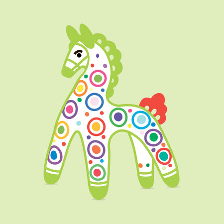 Vector mockup of souvenir (painted clay horse) traditional folk style of Dymkovo (Russia)のイラスト素材