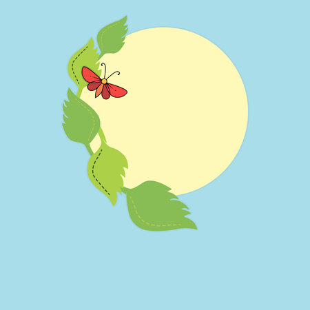 Postcard or poster template with natural motif of foliage, butterfly and a sunのイラスト素材