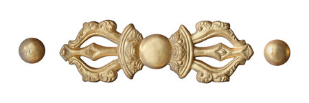 Golden Buddhist vajra ornament isolated on white background. Design element with clipping path