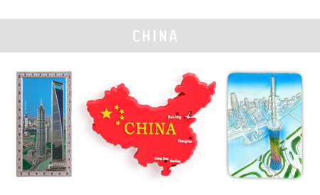 Magnetic souvenirs from China. Translation of the description: Canton Towerの写真素材