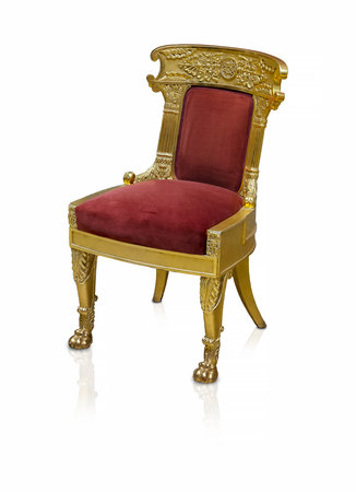 Golden chair isolated on white background. Design element with clipping path