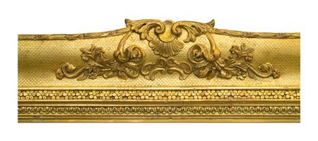 Gilded wooden frame for a picture (detail) isolated on a white background. Design element with clipping pathの写真素材