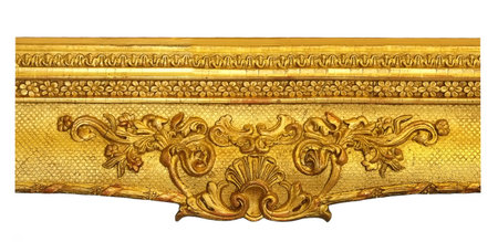 Part of golden frame for paintings, mirrors or photo isolated on white backgroundの写真素材
