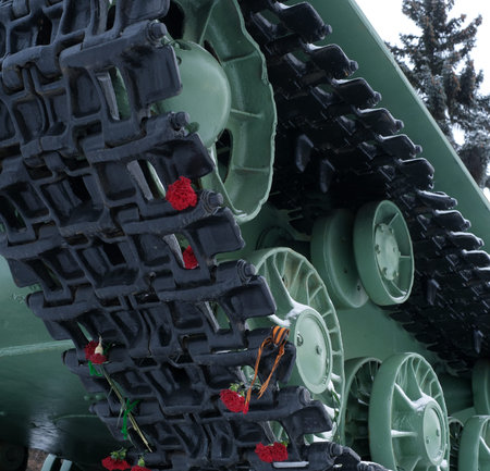 Monument The Victorious Tank, winter landscape. Saint Petersburg, Russia
