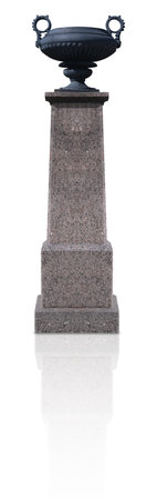 Bronze vase on granite pedestal isolated on white background. Design element with clipping path