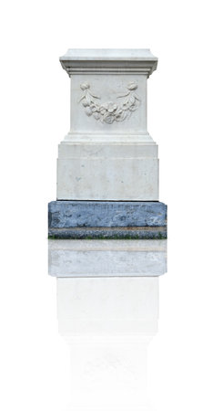 Marble pedestal isolated on a white background. Design element with clipping pathの写真素材
