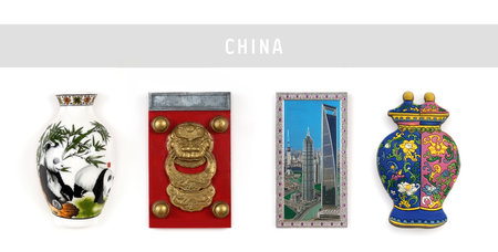 Souvenir (magnet) from China isolated on white backgroundの写真素材