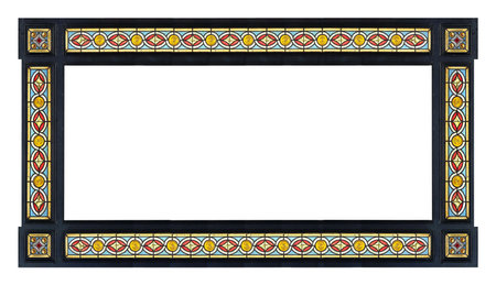 Panoramic wooden frame for paintings, mirrors or photo isolated on white backgroundの写真素材