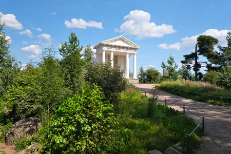 Monrepos Park, manor of Baron Ludwig Heinrich von Nicolay. Vyborg, Russia. Summer view of the "Temple of Neptune"の写真素材