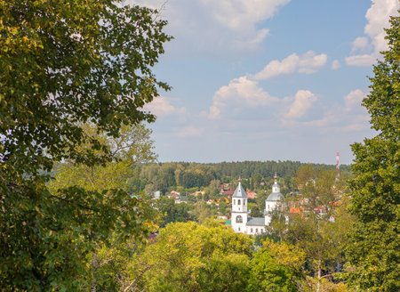Vereya, Russia. View of the Protva River and the Church of the Epiphanyの写真素材