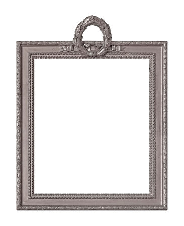 Silver frame for paintings, mirrors or photo isolated on white background. Design element with clipping pathの写真素材