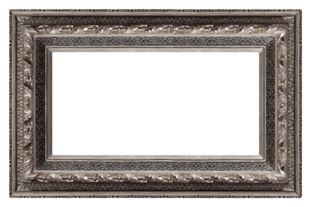 Panoramic silver frame for paintings, mirrors or photo isolated on white background. Design element...