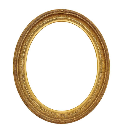 Golden oval frame for paintings, mirrors or photo isolated on white backgroundの写真素材