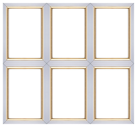 Wooden multi-frame for paintings, mirrors or photos isolated on white background. Design element...