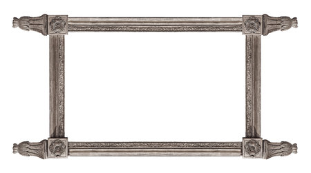 Silver frame for paintings, mirrors or photo isolated on white background. Design element with clipping path, cutout readyの写真素材