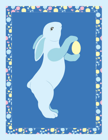 Cute vector card with easter bunny isolated on a blue backgroundのイラスト素材
