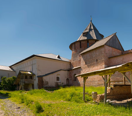 Restoration works at the Likhudov Court in Novgorod Kremlin, Veliky Novgorod, Russia