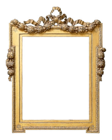 Golden frame for paintings, mirrors or photo isolated on white background, cutout ready