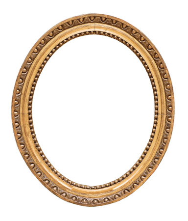 Oval golden frame for paintings, mirrors or photo isolated on white background, cutout readyの写真素材