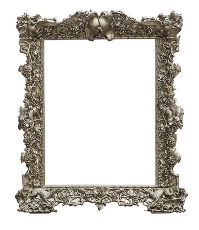 Silver frame for paintings, mirrors or photo isolated on white background, cutout ready