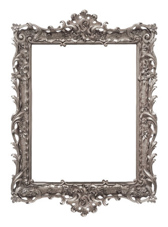 Silver frame for paintings, mirrors or photo isolated on white background, cutout readyの写真素材