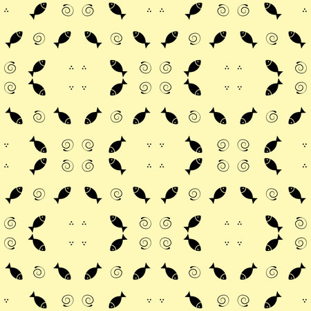 Seamless vector pattern with black fishes in the style of minimalism or children's drawingの写真素材