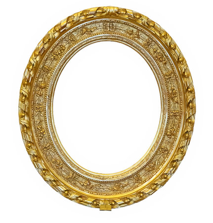 Golden frame for paintings, mirrors or photo isolated on white backgroundの写真素材