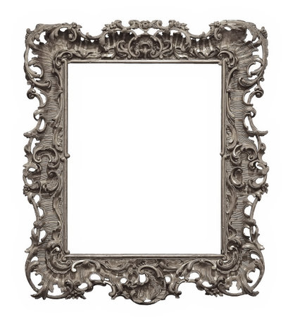 Silver frame for paintings, mirrors or photo isolated on white background, cutout readyの写真素材