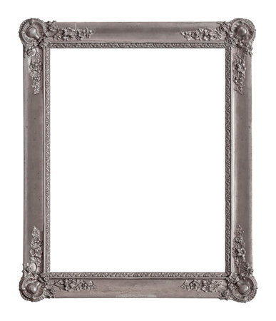 Silver frame for paintings, mirrors or photo isolated on white background. Design element with clipping pathの写真素材