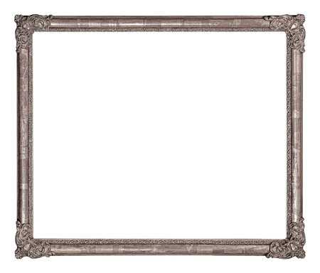 Silver frame for paintings, mirrors or photo isolated on white background. Design element with clipping pathの写真素材