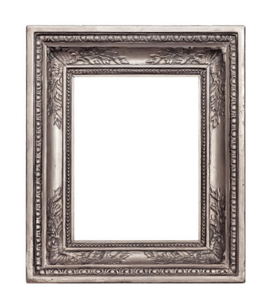 Silver frame for paintings, mirrors or photo isolated on white background. Design element with clipping pathの写真素材